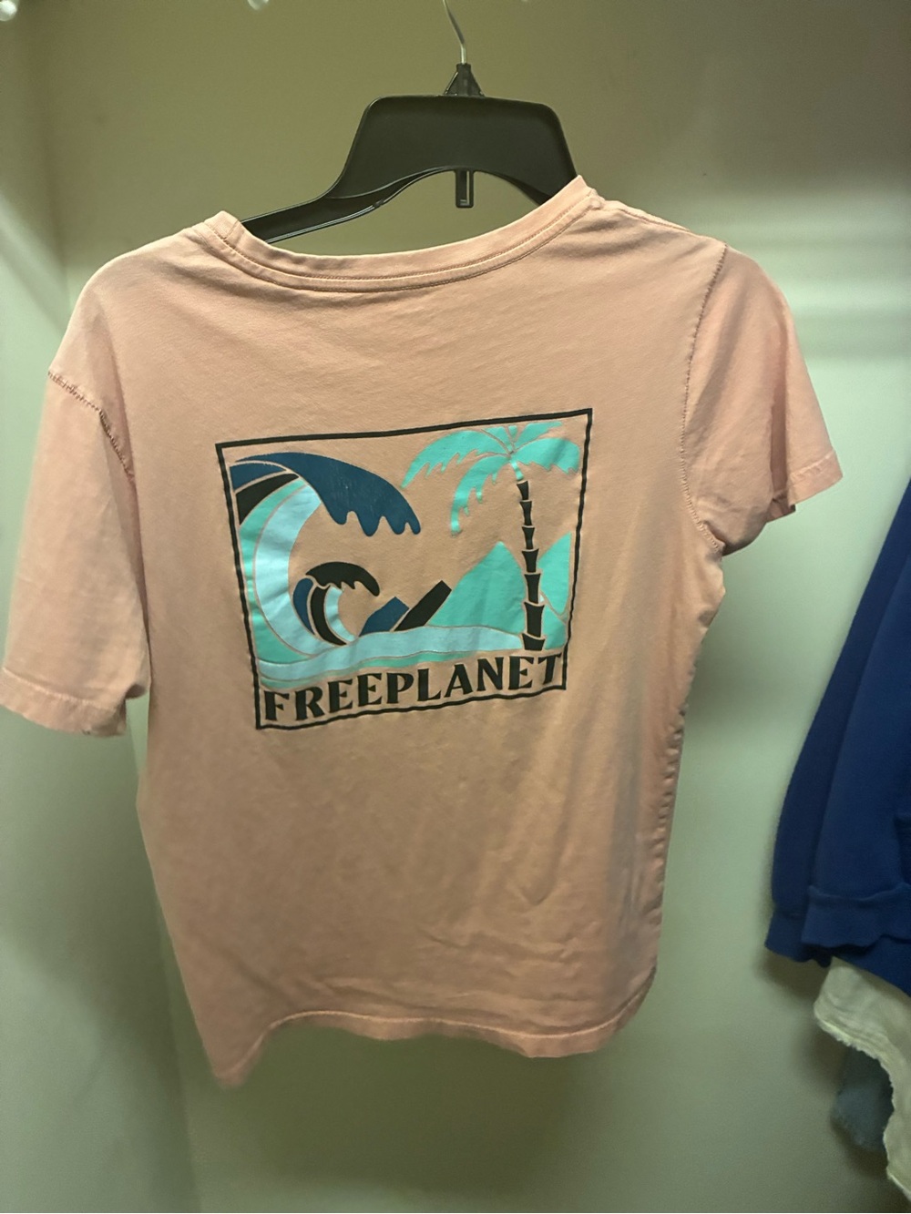 Free Planet Pink Tee with Aqua & Navy Surf Graphic